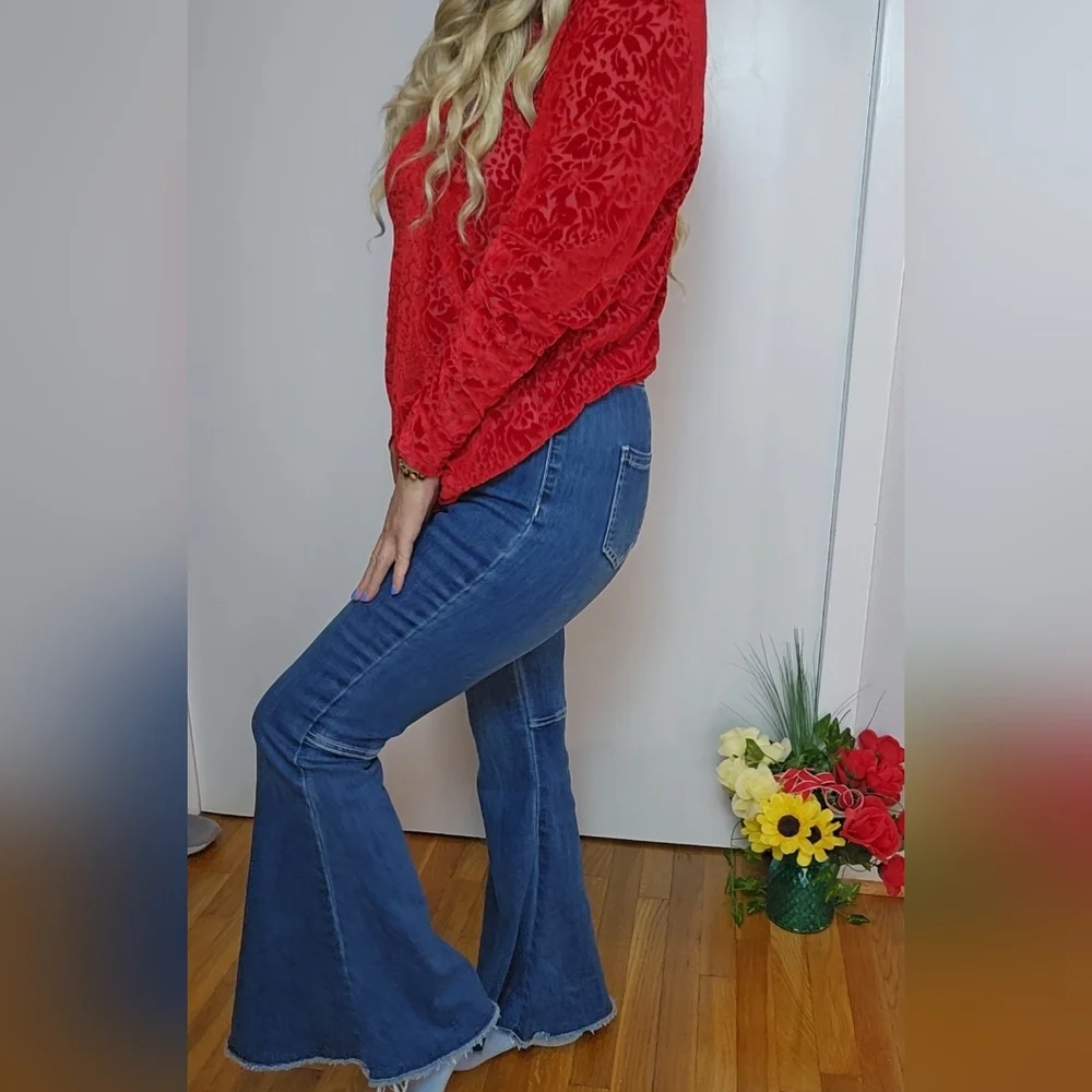 Dark Wash Flare Jeans Size M Stretch Fit